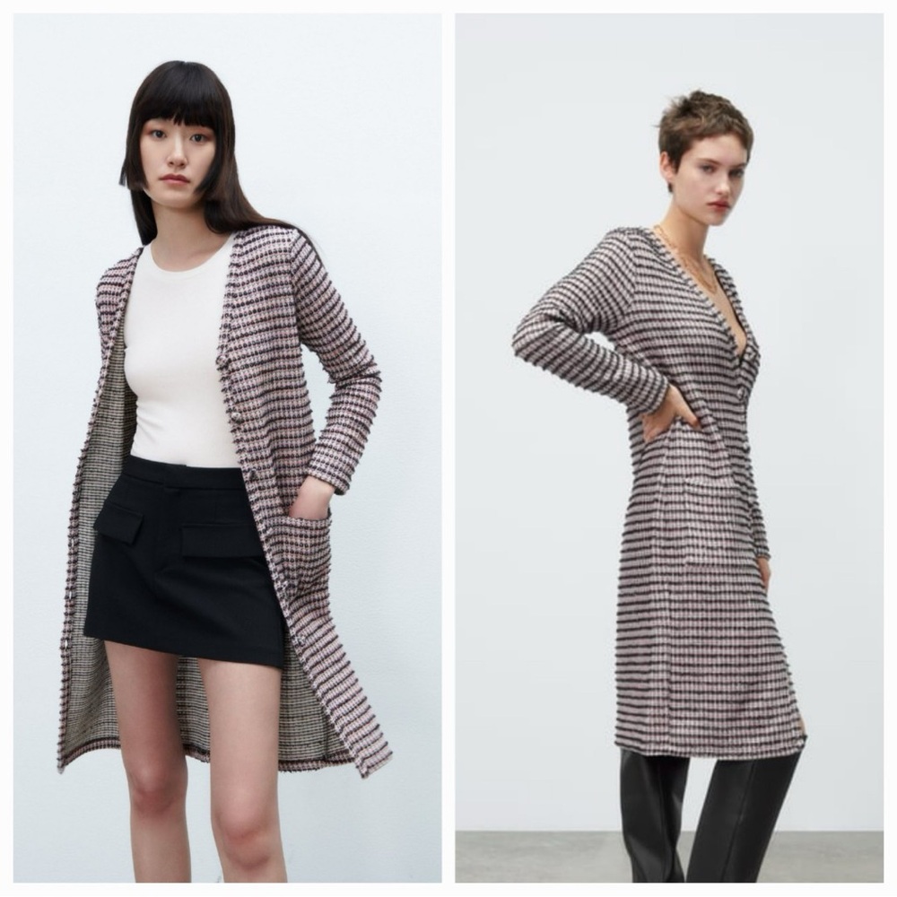 Zara Textured V-Neck Midi Dress/Cardigan – Size Medium (NWT) - Picture 2 of 6